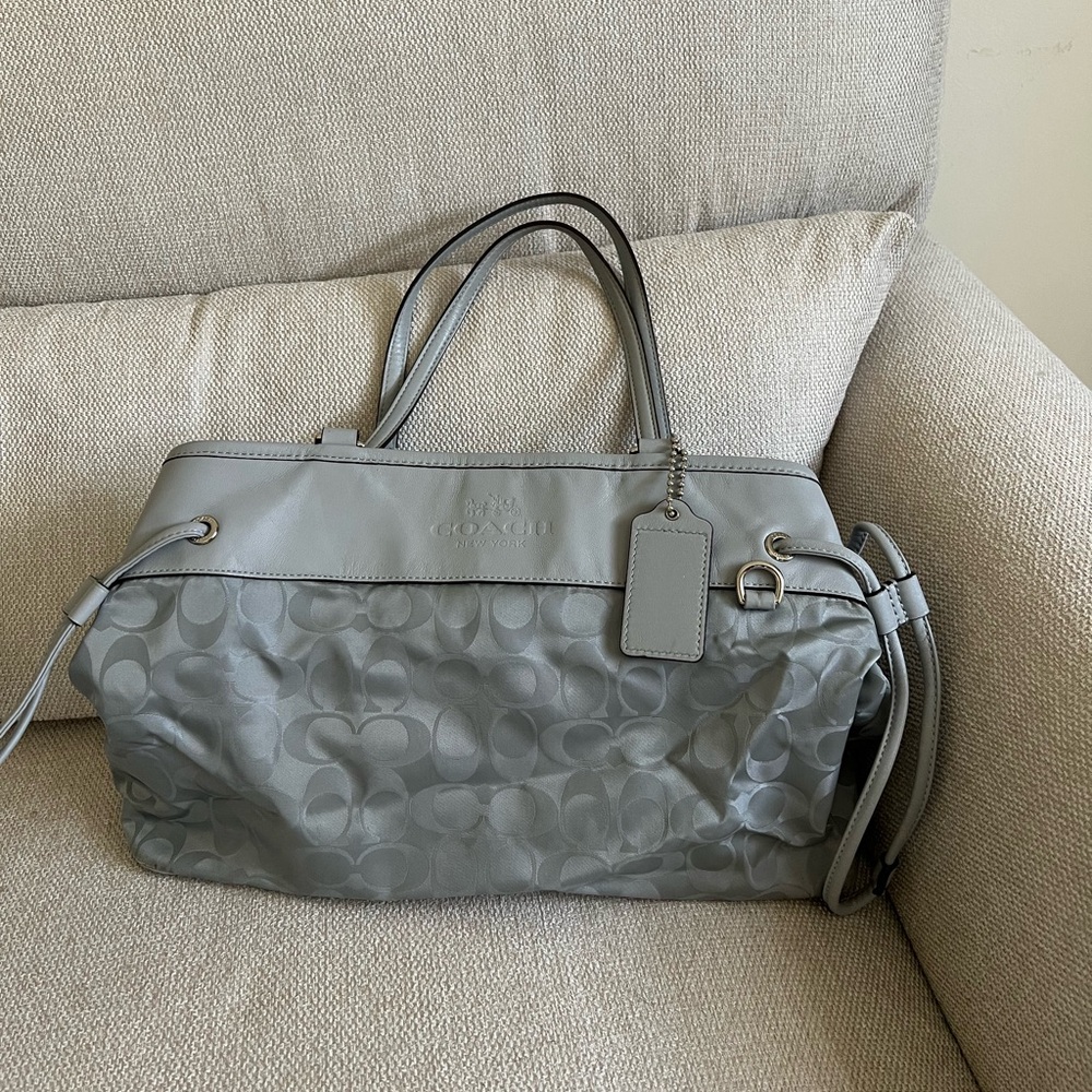 Coach Grey Leather and Signature Jacquard Handbag Satchel Bag